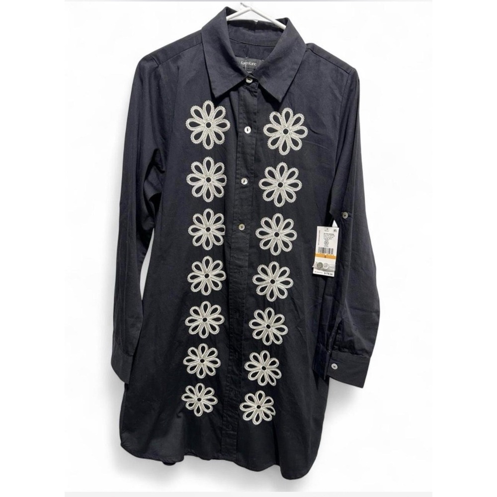 NWT Karen Kane Womens S Black White Embroidered Daisy Shirt Dress Pockets $178
